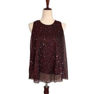 Roommates Women’s Sleeveless A-Line Pleated Sequin Blouse, Red Black Size Medium